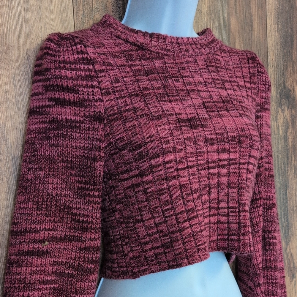 Altar'd State Maroon/Pink Crew Neck Crop Top Sweater S              Q115